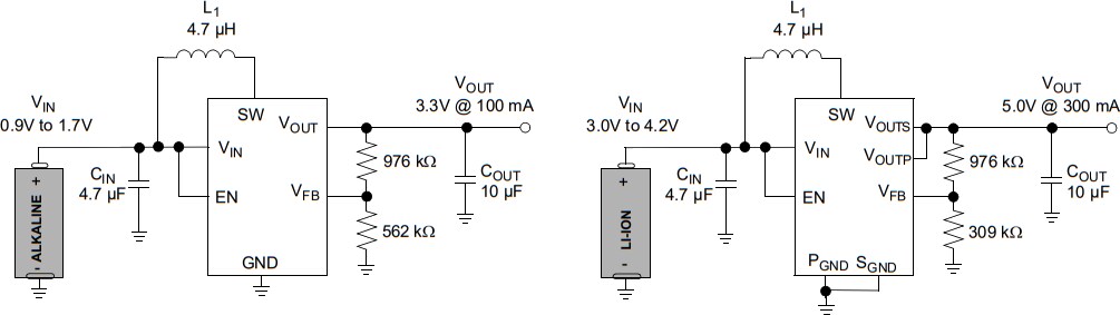 Application Circuit Diagram - Microchip Technology MCP1640 Synchronous Boost Regulator