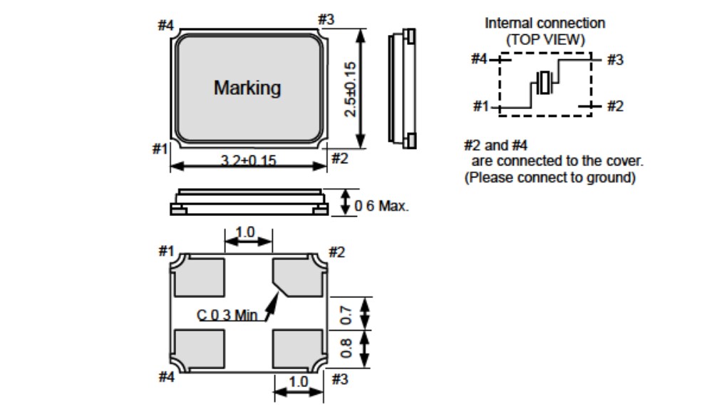 Mechanical Drawing - Epson Timing TSX-3225 Series Miniature MHz Range Crystal Units