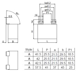 Mechanical Drawing - KEMET C4BS & C4BT Box Snubber Capacitors