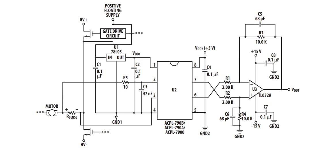 Application Circuit Diagram - Broadcom ACPL-790x Precision Isolation Amplifiers