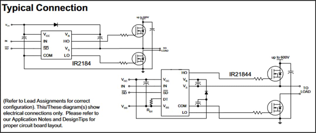 Application Circuit Diagram - Infineon Technologies IR2184x Half-Bridge Drivers