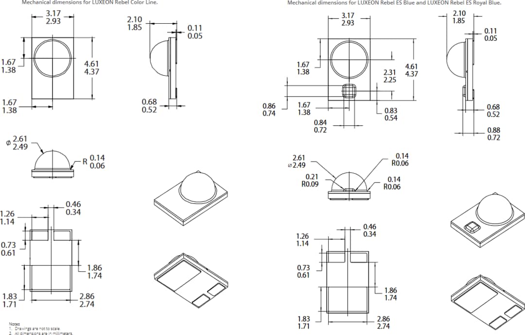 Mechanical Drawing - Lumileds LUXEON® Rebel Color Line LEDs