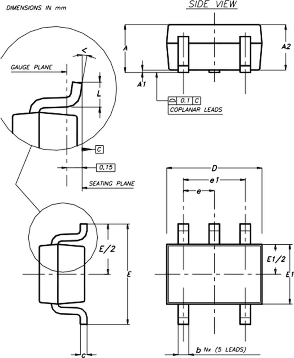 Mechanical Drawing - STMicroelectronics LDK130C SOT-323-5L Low Dropout Voltage Regulators