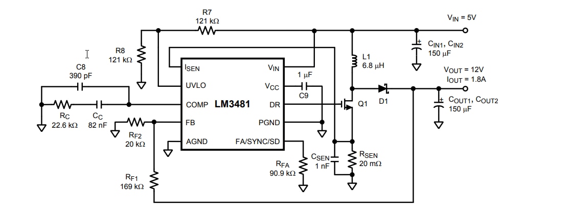 Application Circuit Diagram - Texas Instruments LM3481 SIMPLE SWITCHER® Low-Side N-FET Controller