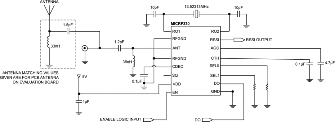 Application Circuit Diagram - Microchip Technology MICRF230 ASK/OOK Receiver with RSSI & Squelch