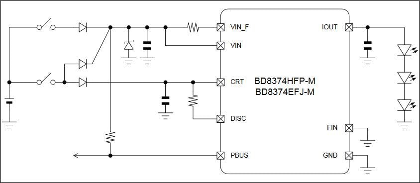 Application Circuit Diagram - ROHM Semiconductor BD8374 1ch Source Driver for Automotive