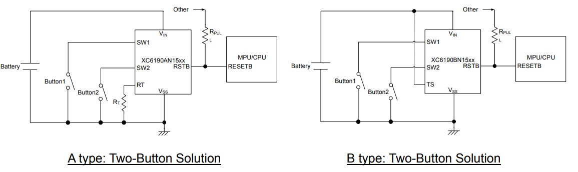 Application Circuit Diagram - Torex Semiconductor XC6190 Push-Button Reboot Controllers