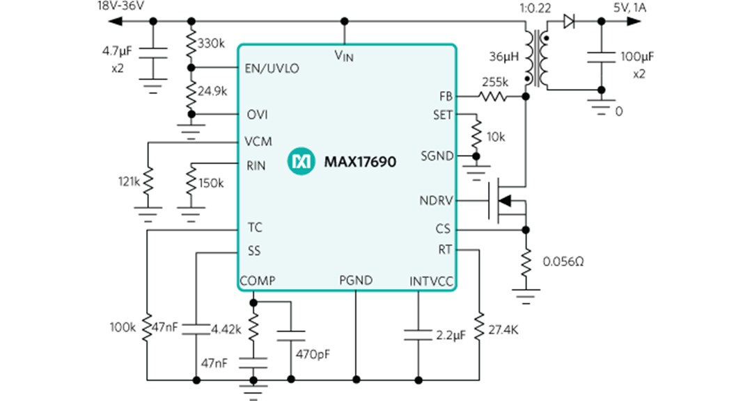 Block Diagram - Analog Devices / Maxim Integrated MAX17690 Isolated Flyback Controller