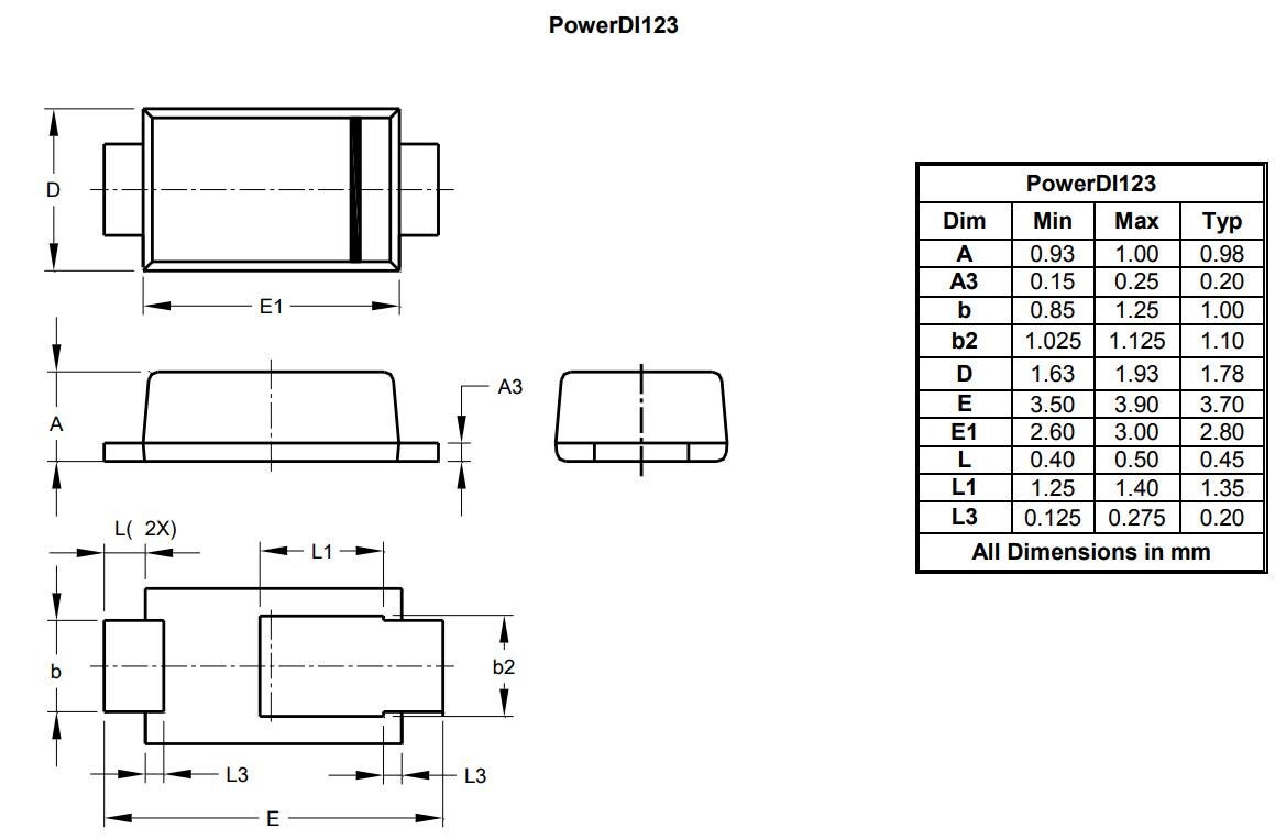Mechanical Drawing - Diodes Incorporated DFLS1150Q Schottky Barrier Rectifier