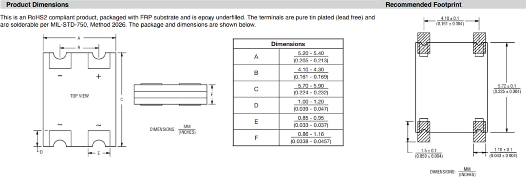 Mechanical Drawing - Bourns SMPS CD-MBL Surface Mount Bridge Rectifier Diodes