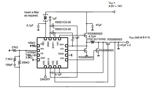Application Circuit Diagram - ROHM Semiconductor BD8303MUV Switching Voltage Regulator