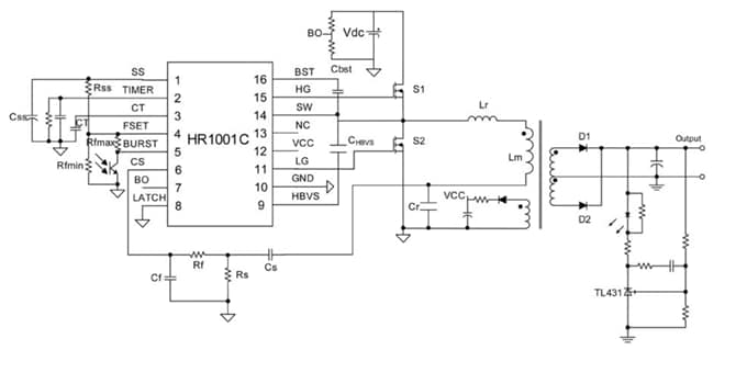 Application Circuit Diagram - Monolithic Power Systems (MPS) HR1001C Enhanced LLC Controllers