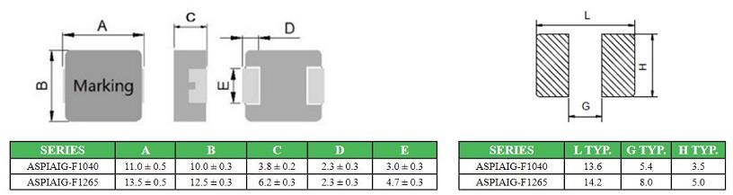 Mechanical Drawing - Abracon ASPIAIG-F1x Automotive Power Inductors