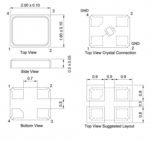 Mechanical Drawing - TXC 8Y SMD Seam Sealing Crystals