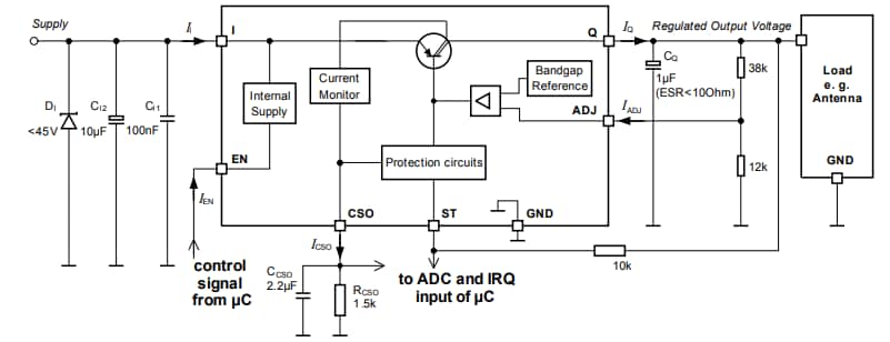 Application Circuit Diagram - Infineon Technologies TLF42772ELXUMA2 Linear Voltage Regulator