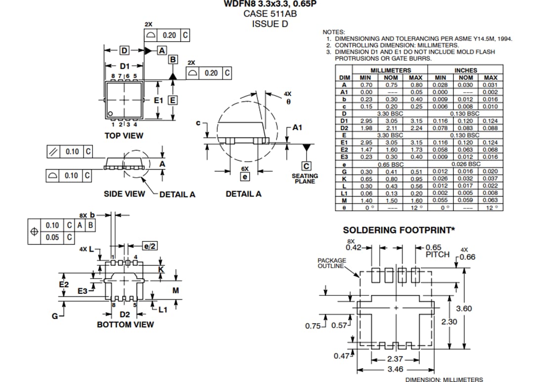 Mechanical Drawing - onsemi NTTFS6H850NL Single N-Channel Power MOSFET