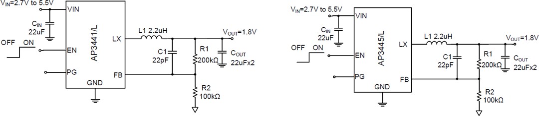 Application Circuit Diagram - Diodes Incorporated AP3441/L & AP3445/L Step-down DC-DC Converters