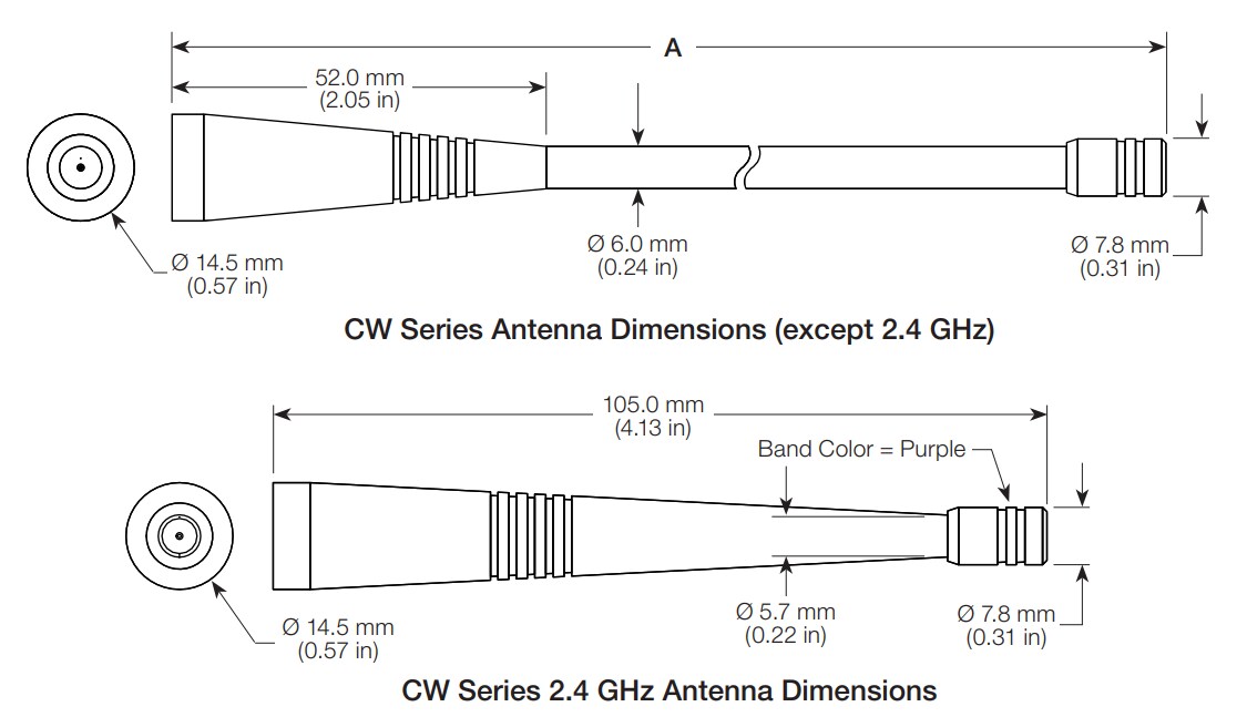 Mechanical Drawing - TE Connectivity / Linx Technologies CW Monopole Antennas