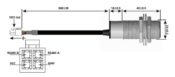 Mechanical Drawing - DFRobot URM08-RS485 Ultrasonic Ranging Sensor