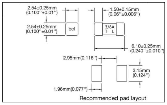 Mechanical Drawing - Bel Fuse 0680L Slow Blow 2410 SMD Fuses