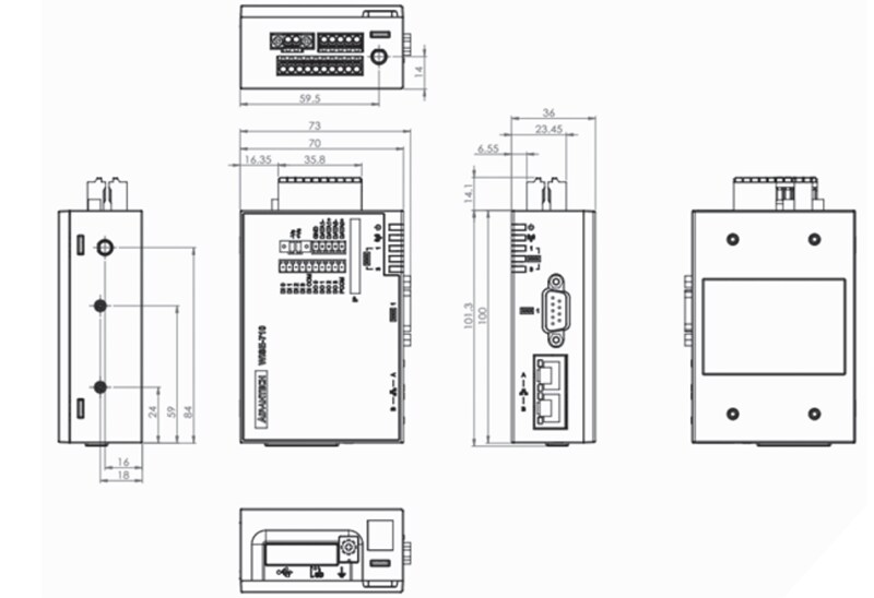 Mechanical Drawing - Advantech WISE-710 Industrial IoT Gateways