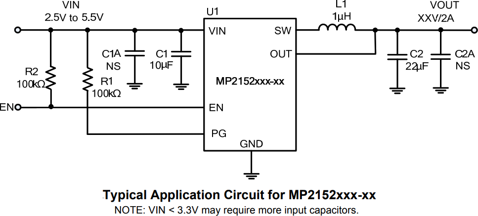 Application Circuit Diagram - Monolithic Power Systems (MPS) MP2152 Synchronous Step-Down Converters