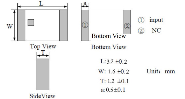 Mechanical Drawing - Abracon ACAG0301-2450-T Ceramic Chip Antenna