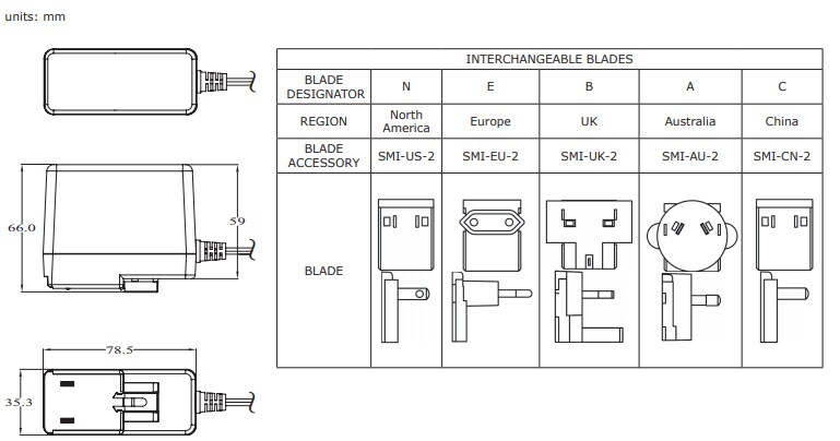 Mechanical Drawing - CUI Inc SMI36 AC-DC Power Supplies