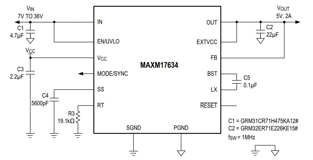Block Diagram - Analog Devices Inc. MAXM17633, MAXM17634, MAXM17635 Power Modules