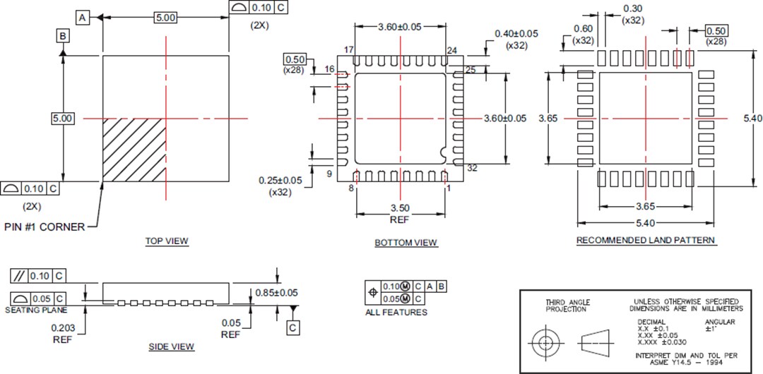 Mechanical Drawing - pSemi PE44820 UltraCMOS® RF Digital Phase Shifter