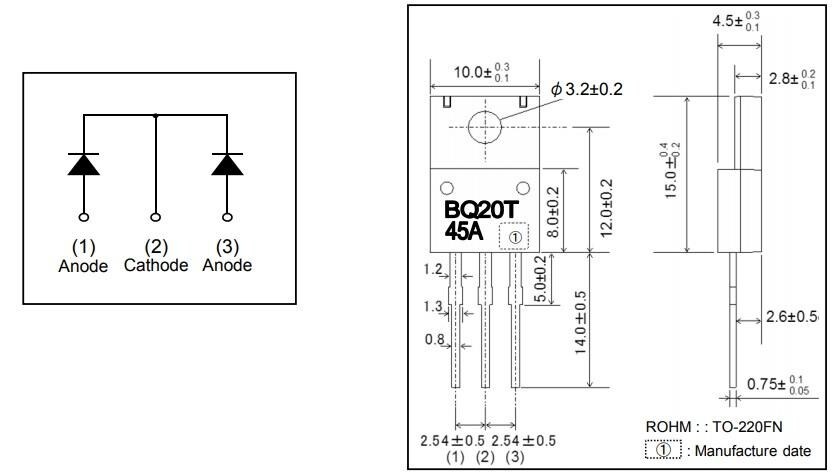 Mechanical Drawing - ROHM Semiconductor RBQxx45ANZ Low IR Schottky Barrier Diodes
