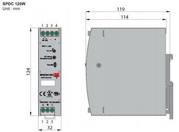 Mechanical Drawing - Carlo Gavazzi SPDC Single Phase Power Supplies
