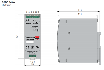 Mechanical Drawing - Carlo Gavazzi SPDC Single Phase Power Supplies