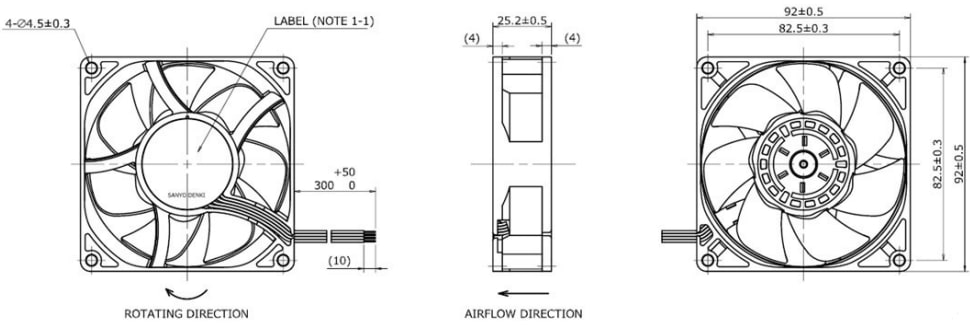 Mechanical Drawing - Sanyo Denki San Ace 92 9HV High Static Pressure DC Fans
