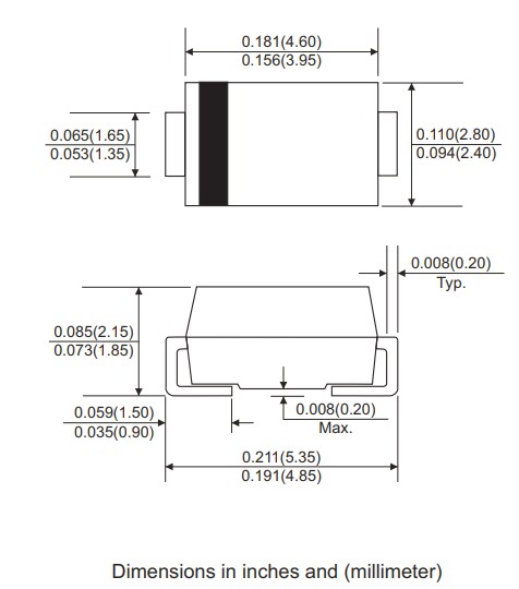 Mechanical Drawing - Comchip Technology AS1x-HF Standard Recovery Rectifiers