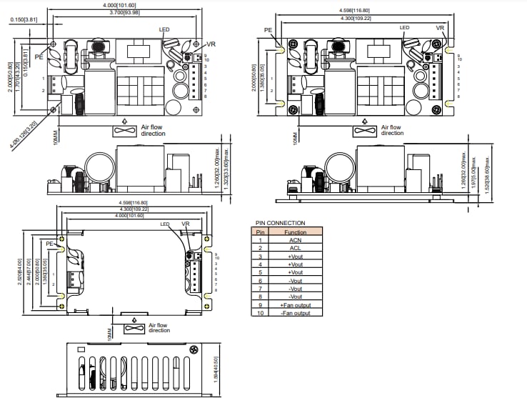 Mechanical Drawing - Cincon CFM260S AC-DC Power Supplies with PFC