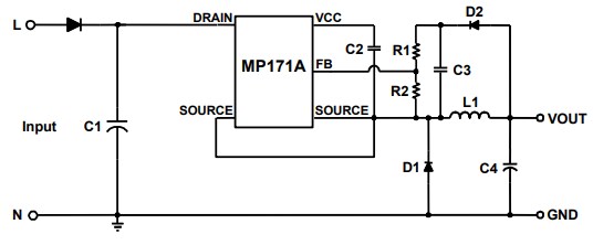 Application Circuit Diagram - Monolithic Power Systems (MPS) MP171A Offline Regulators