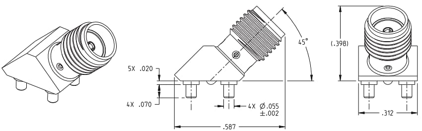 Mechanical Drawing - Johnson / Cinch Connectivity Solutions 45° PCB Mount SMA Connectors
