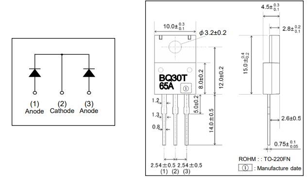 Mechanical Drawing - ROHM Semiconductor RBQxx65ANZ Low IR Schottky Barrier Diodes