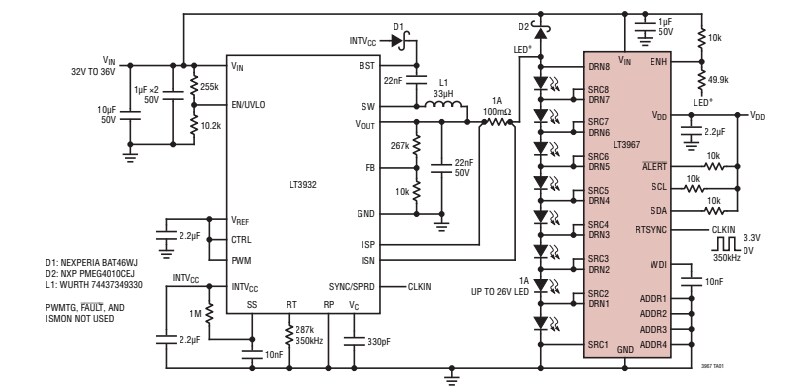 Application Circuit Diagram - Analog Devices Inc. LT3967 LED Lighting Driver