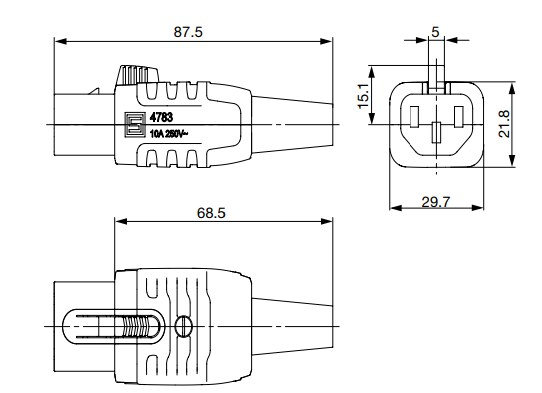 Mechanical Drawing - Schurter Rewireable IEC Cord Connectors with V-Lock