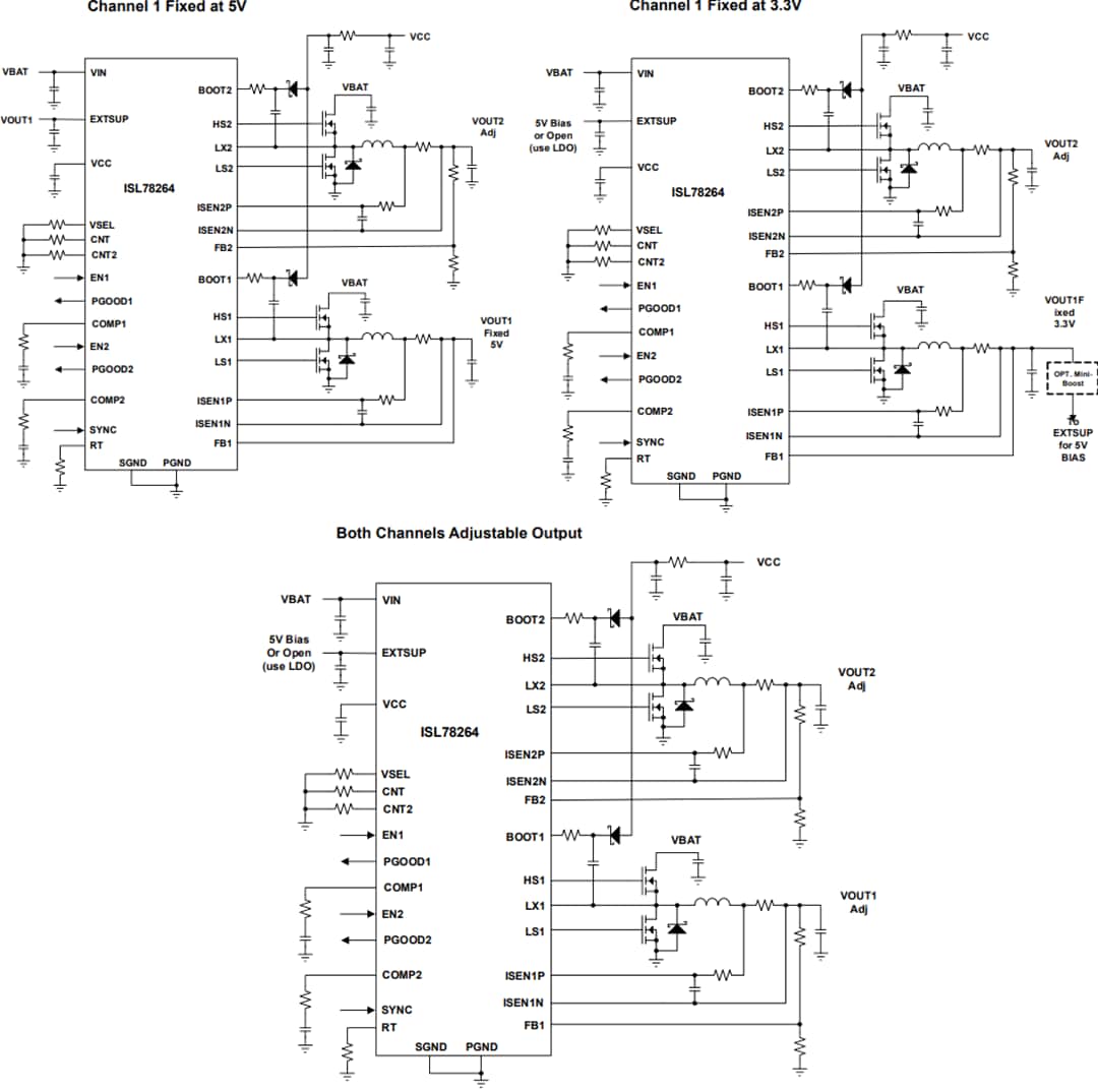 Application Circuit Diagram - Renesas Electronics ISL78264 Dual Synchronous Buck Controller