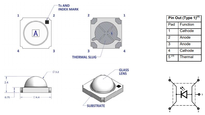 Mechanical Drawing - ams OSRAM LZ1 IR LEDs