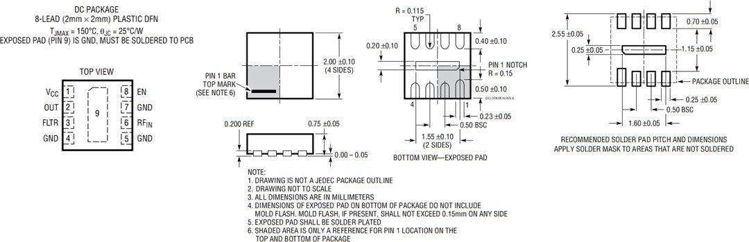 Mechanical Drawing - Analog Devices Inc. LTC5597 RMS Power Detector (0.1GHz to 70GHz)