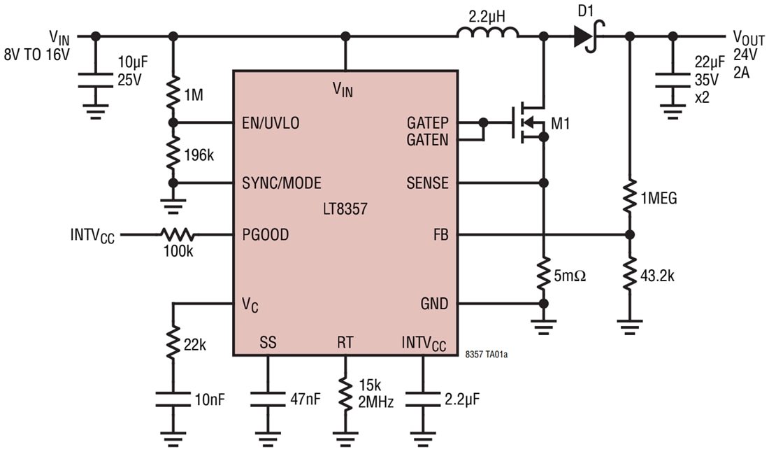 Application Circuit Diagram - Analog Devices Inc. LT8357 Boost, SEPIC & Flyback Controllers