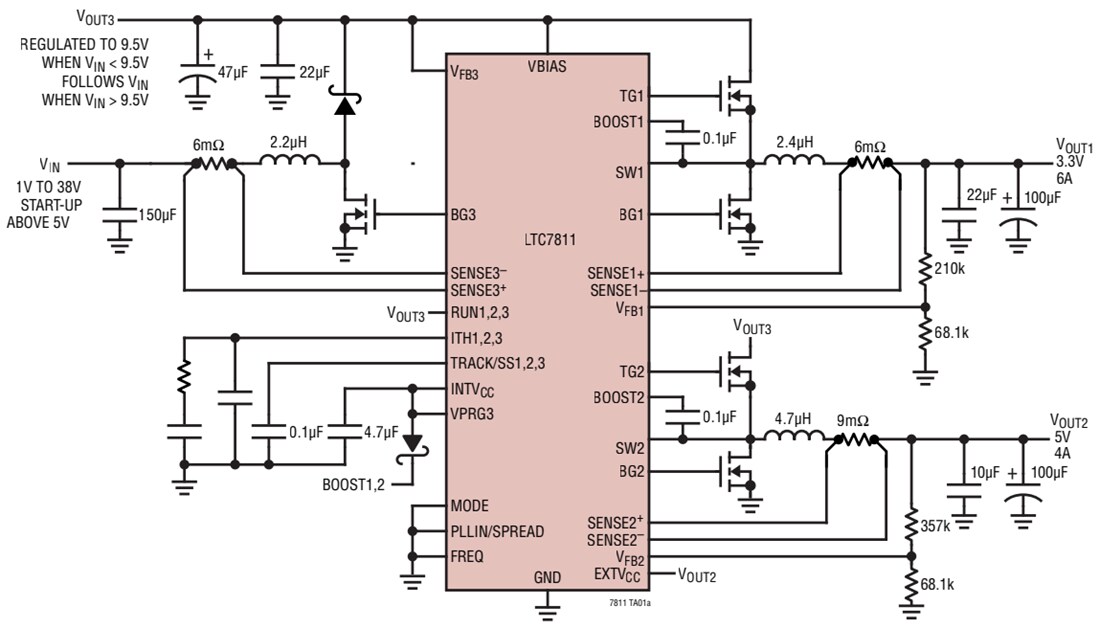 Application Circuit Diagram - Analog Devices Inc. LTC7811 Triple Output Buck/Buck/Boost Controller