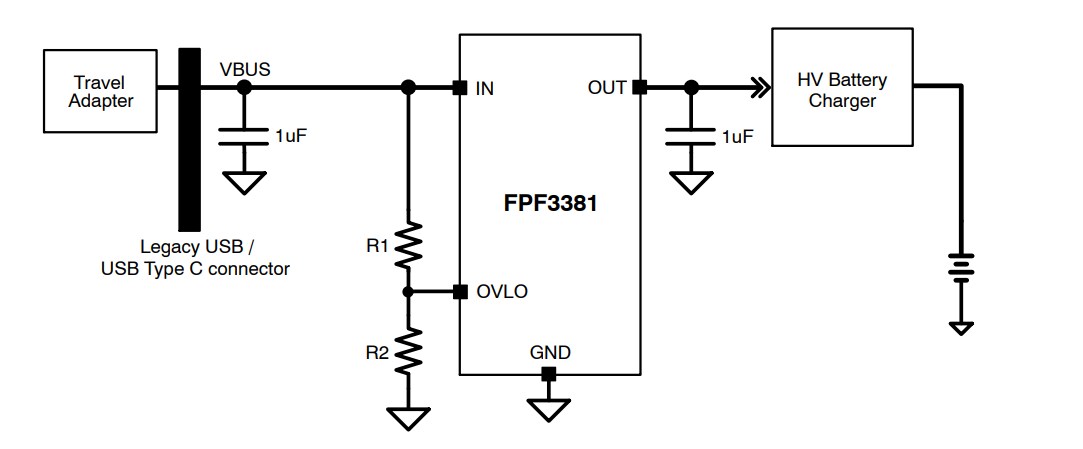 Application Circuit Diagram - onsemi FPF3381 Over-Voltage Protection Load Switch