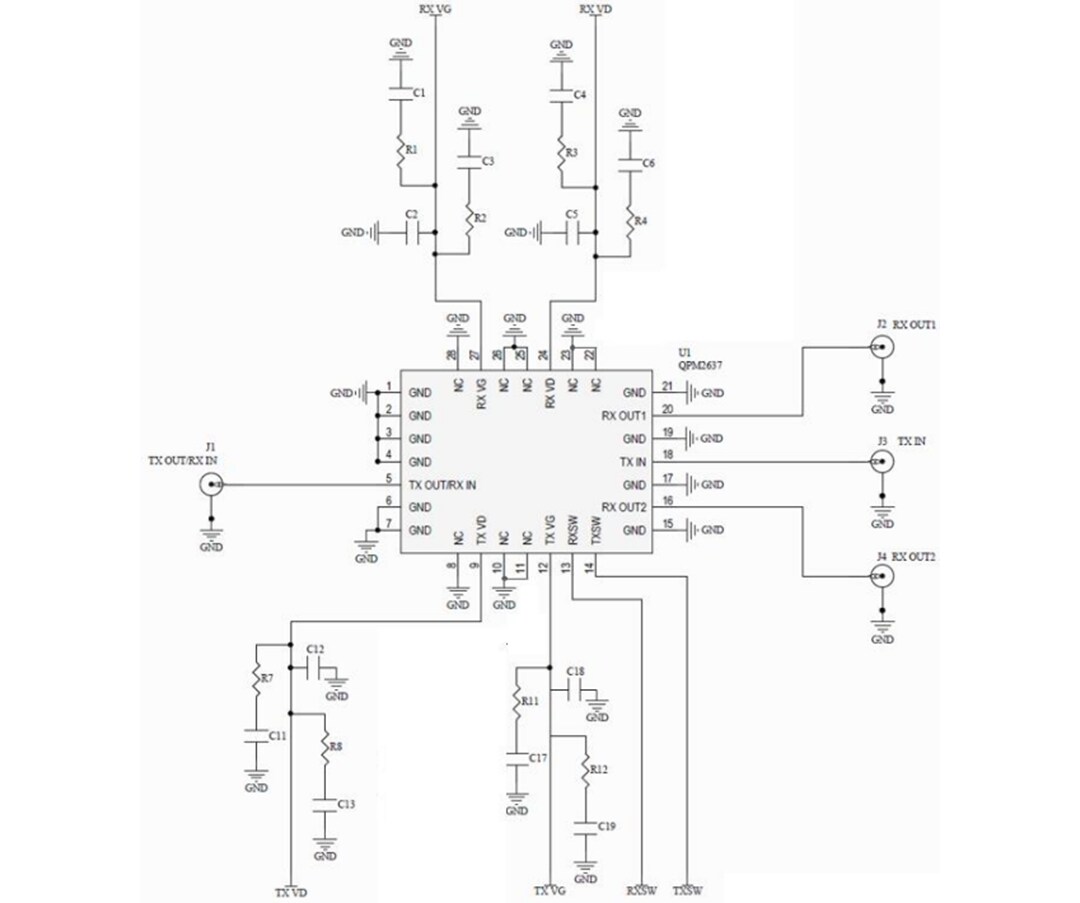 Application Circuit Diagram - Qorvo QPM2637 X-Band GaN MMIC Front-End Module (FEM)
