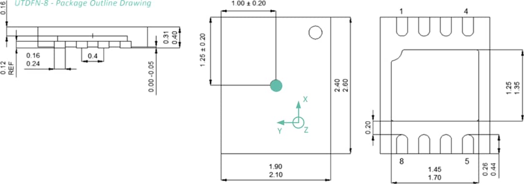 Mechanical Drawing - Melexis MLX90392 Triaxis® Micropower Magnetometer