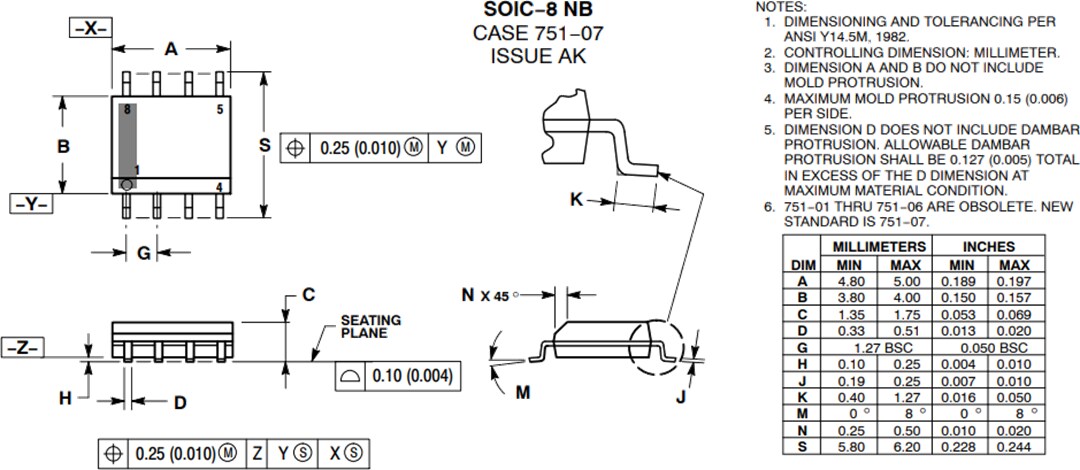 Mechanical Drawing - onsemi NCD57201 & NCV57201 Half Bridge Gate Drivers